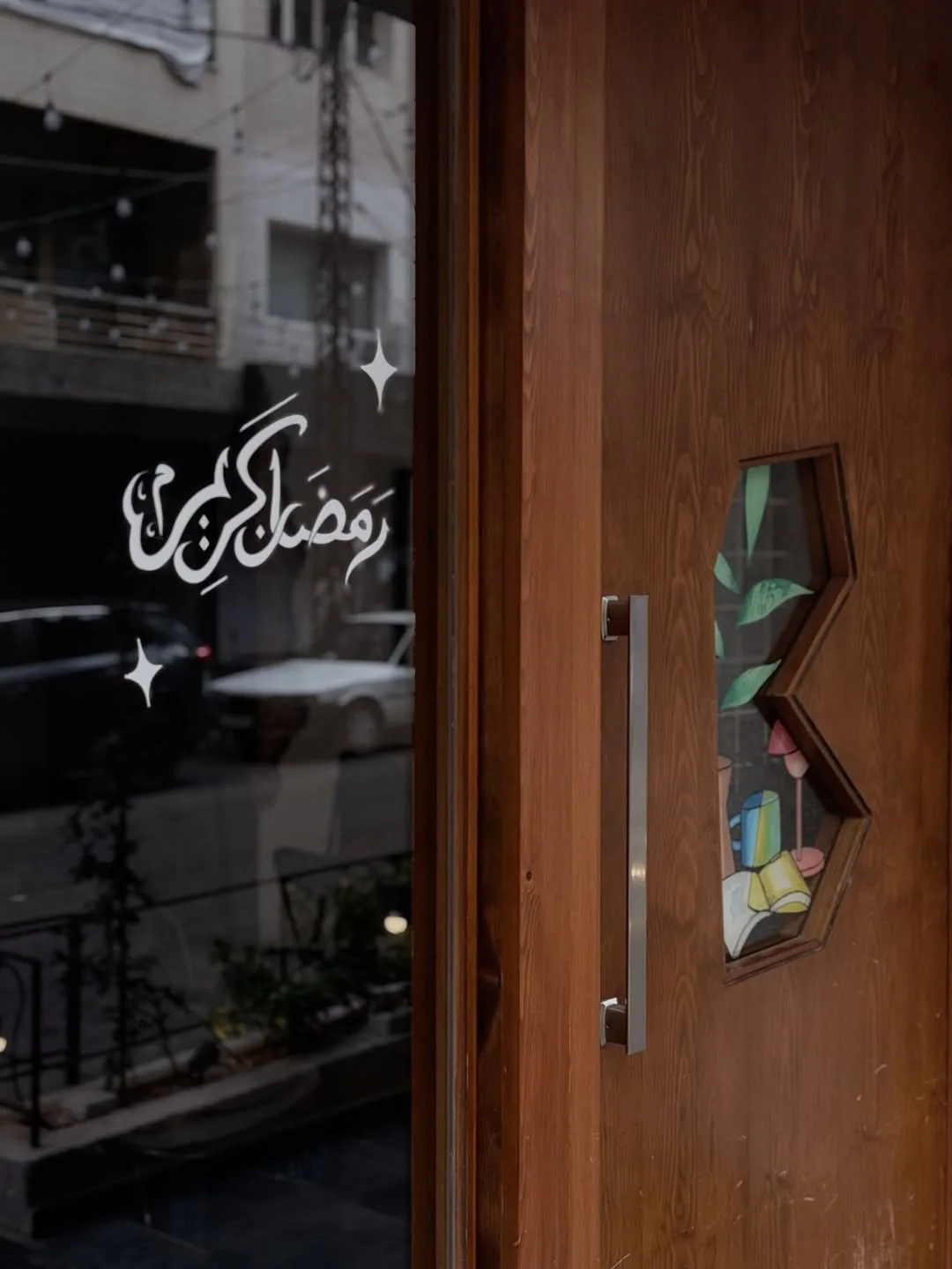 Brio Coffee storefront in Sanayeh, Beirut, at night